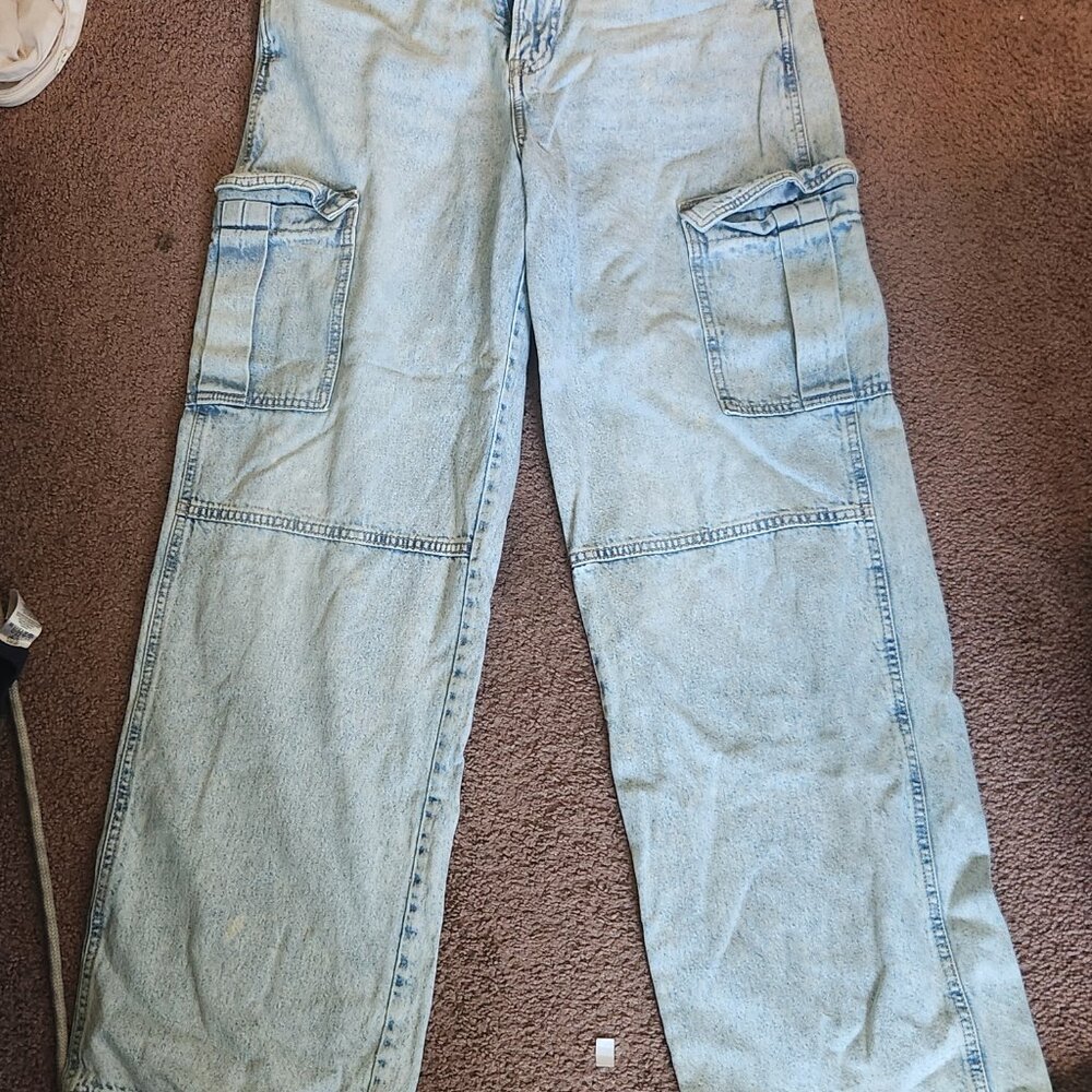 H&M Wide leg baggy denim Jeans y2k Sz 8 Streetwear leisure light wash